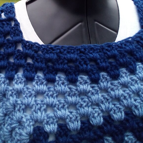 Handed Crafted Granny Square Vest, Color Blue, Size M/ L. - Picture 3 of 4